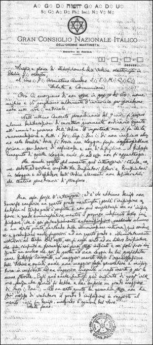 Documento di Sacchi, Gran Maestro dell'Ordine Martinista